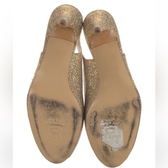 Stuart Weitzman Gold sparkly open toed slingback 9 - Picture 6 of 9